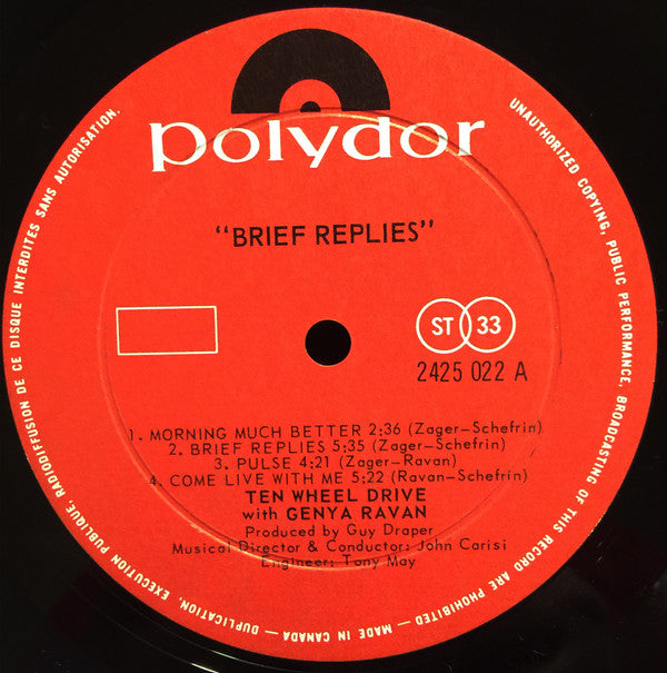 Ten Wheel Drive With Genya Ravan : Brief Replies (LP, Album, Gat)