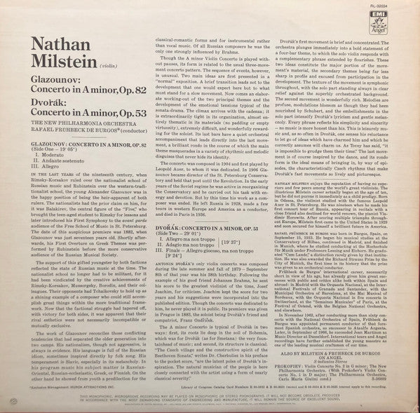 Glazunov* / Dvořák* - Nathan Milstein - Rafael Frühbeck De Burgos, New Philharmonia Orchestra : Concerto in A Minor, Opus 82 / Concerto in A Minor, Opus 53 (LP, RE, RM)