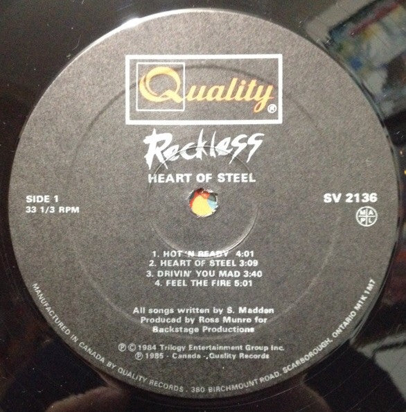 Reckless (8) : Heart Of Steel (LP, Album)
