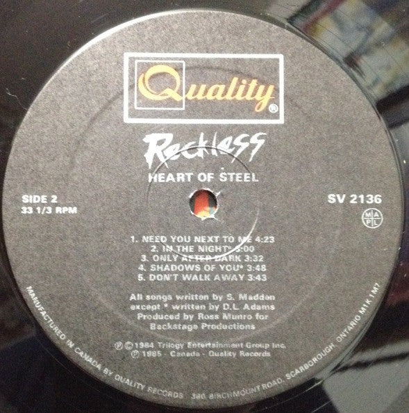 Reckless (8) : Heart Of Steel (LP, Album)