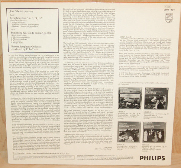 Sibelius* : Boston Symphony Orchestra, Colin Davis* : Symphonies Nos. 3 And 6 (LP)