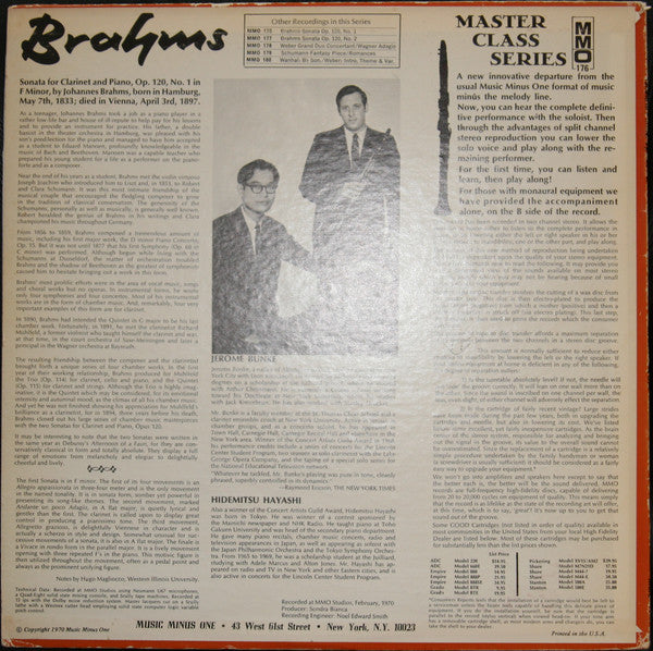 Johannes Brahms : Sonata For Clarinet And Piano Op. 120, No.1 In F Minor (LP, Mono)