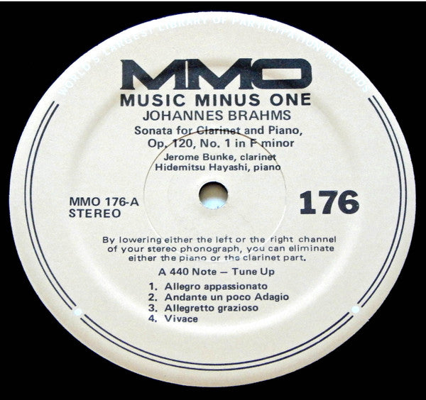 Johannes Brahms : Sonata For Clarinet And Piano Op. 120, No.1 In F Minor (LP, Mono)