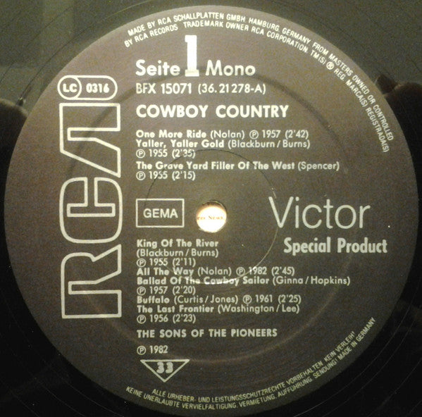 The Sons Of The Pioneers : Cowboy Country (LP, Album, Mono)