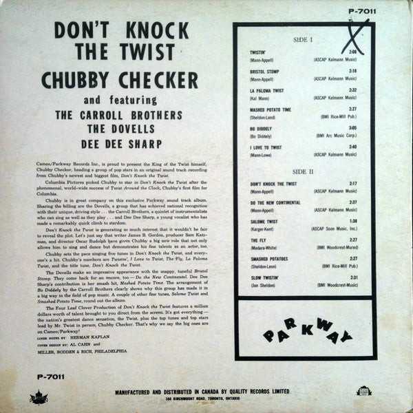 Chubby Checker Also Featuring The Dovells / The Carroll Brothers* / Dee Dee Sharp : Don't Knock The Twist - Original Soundtrack Recording (LP, Album)