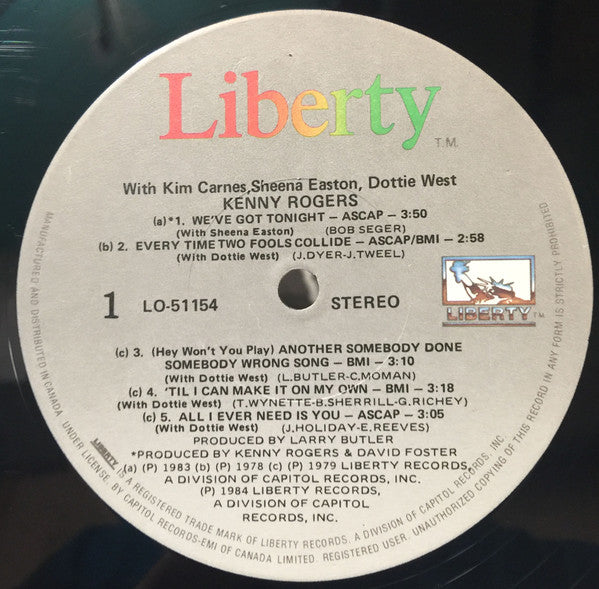Kenny Rogers, Kim Carnes, Sheena Easton, Dottie West : Duets (LP, Comp)