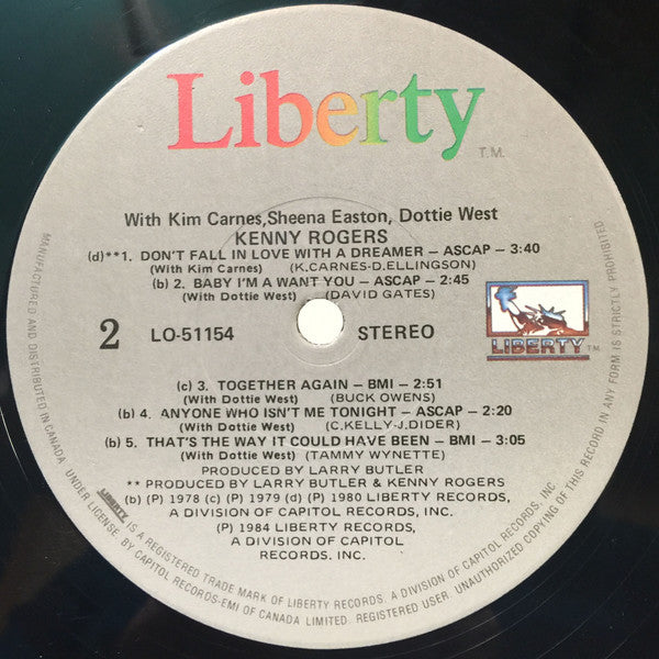 Kenny Rogers, Kim Carnes, Sheena Easton, Dottie West : Duets (LP, Comp)
