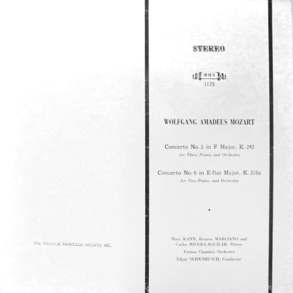 Wolfgang Amadeus Mozart - Hans Kann, Rosario Marciano, Carlos Rivera-Aguilar, Vienna Chamber Orchestra*, Edgar Seipenbusch : Concerto No. 3 In F Major, K. 242 / Concerto No. 6 In E-Flat Major, K. 316a (LP)