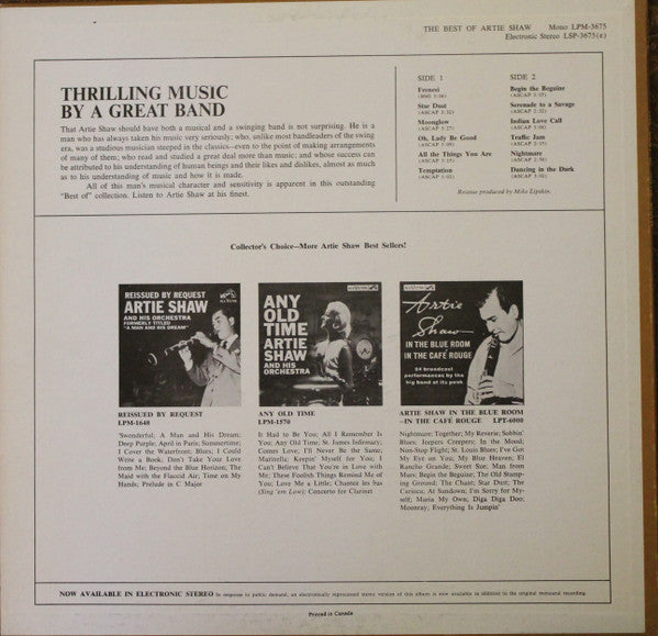 Artie Shaw And His Orchestra : The Best Of Artie Shaw (LP, Comp, RE)