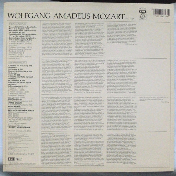 W. A. Mozart* - Karajan*, Berlin Philharmonic Orchestra*, Andreas Blau, James Galway, Fritz Helmis : Karajan Conducts Mozart Concertos (LP, Album, RE)