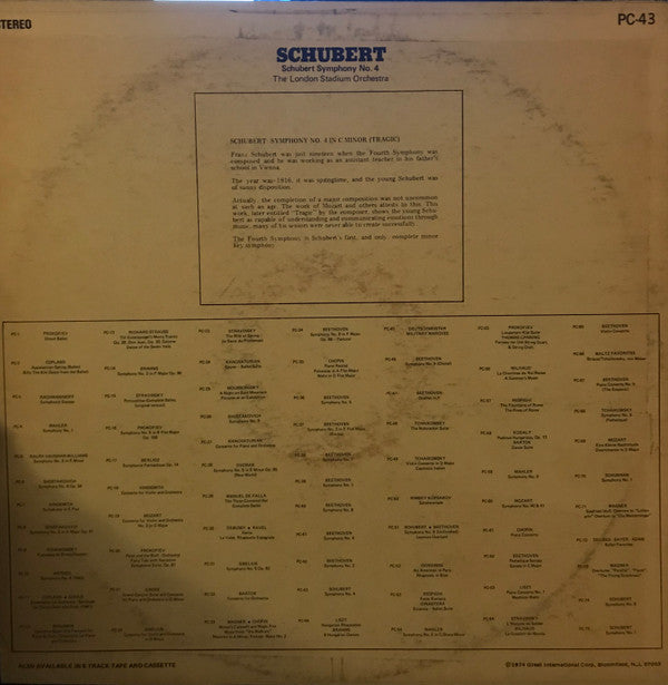 Franz Schubert, Ralph Evans (4), The London Stadium Orchestra : Symphony No 4 In C Minor "Tragic" (LP)