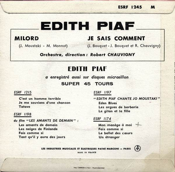 Edith Piaf : Milord (7", EP)