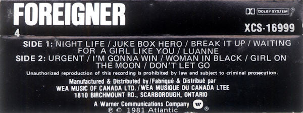 Foreigner : 4 (Cass, Album, C, )