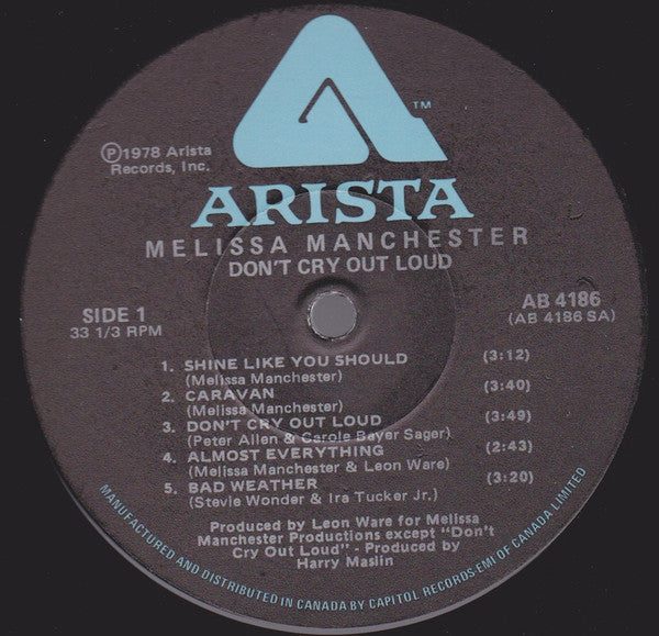 Melissa Manchester : Don't Cry Out Loud (LP, Album)