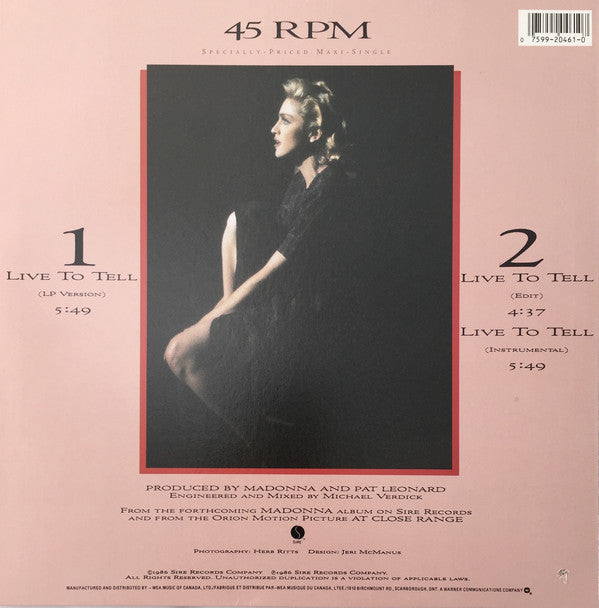 Madonna : Live To Tell (12", Maxi)