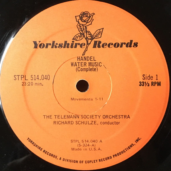 Georg Friedrich Händel  /  Telemann Society Orchestra, Richard Schulze : Water Music (LP, Album, RE)