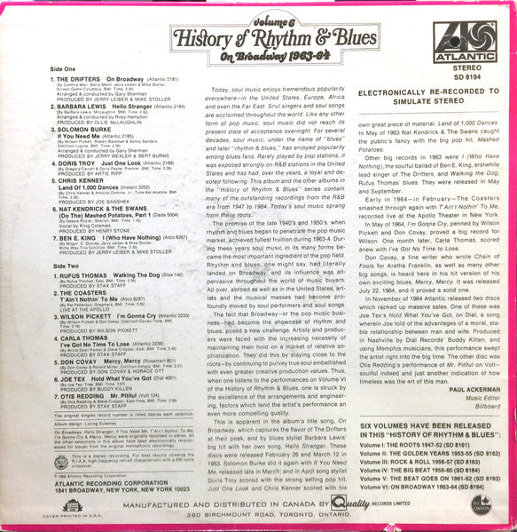 Various : History Of Rhythm & Blues  Volume 6  On Broadway 1963-64 (LP, Comp)