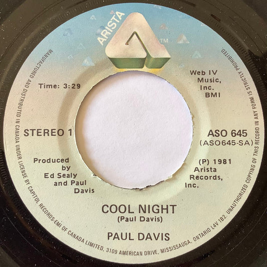 Paul Davis (3) : Cool Night / One More Time For The Lonely (7", Single)