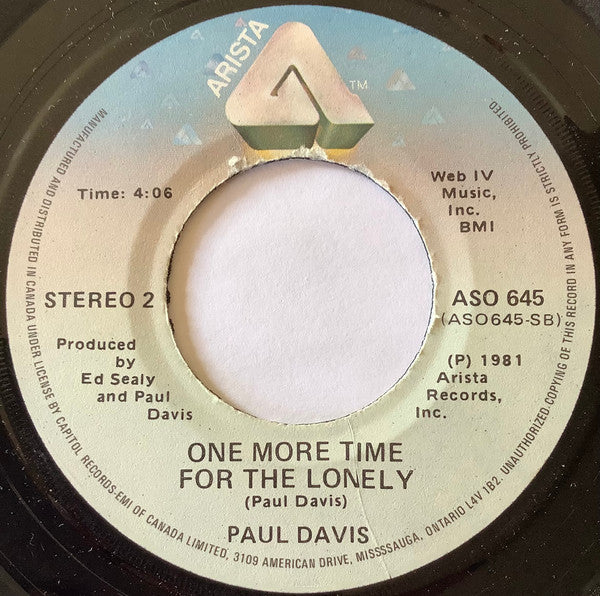 Paul Davis (3) : Cool Night / One More Time For The Lonely (7", Single)