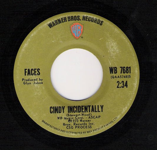 Faces (3) : Cindy Incidentally (7", Single)