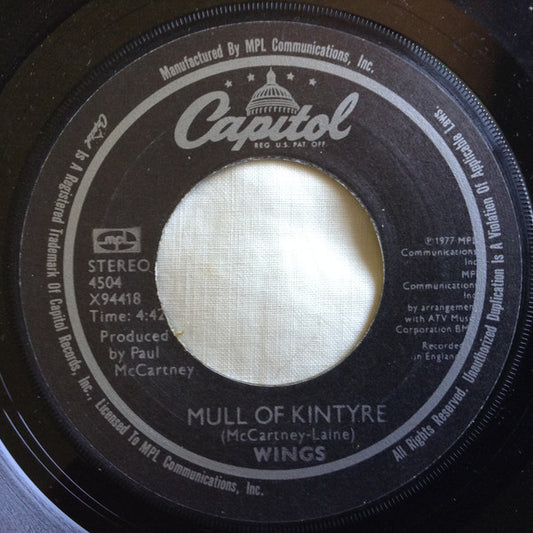 Wings (2) : Mull Of Kintyre / Girls' School (7", Single, Jac)