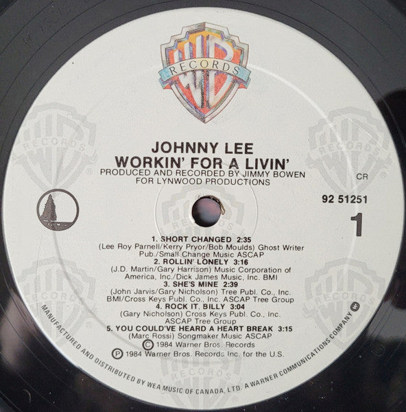 Johnny Lee (3) : Workin' For A Livin' (LP, Album)