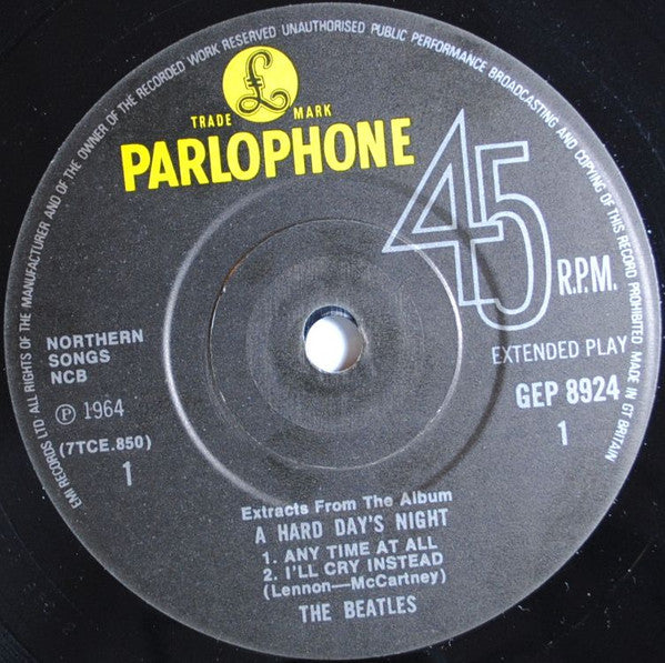 The Beatles : Extracts From The Album A Hard Day's Night (7", EP, RP)