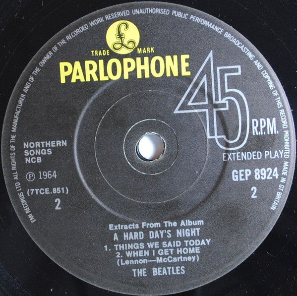 The Beatles : Extracts From The Album A Hard Day's Night (7", EP, RP)