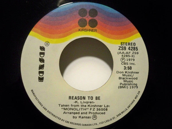 Kansas (2) : Reason To Be (7", Single)