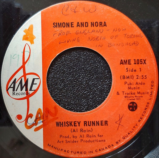 Simone And Nora : Whiskey Runner (7", Single)