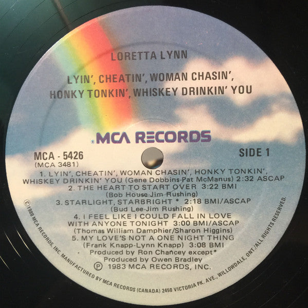 Loretta Lynn : Lyin', Cheatin', Woman Chasin', Honky Tonkin', Whiskey Drinkin' You (LP, Album)