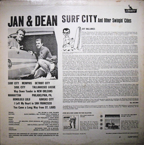 Jan & Dean : Surf City And Other Swingin' Cities (LP, Album, Mono)