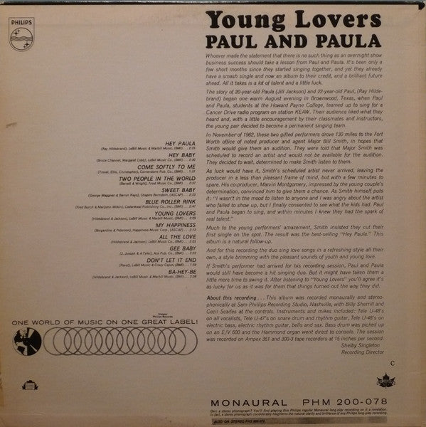 Paul & Paula : Sing For Young Lovers (LP, Album, Mono)