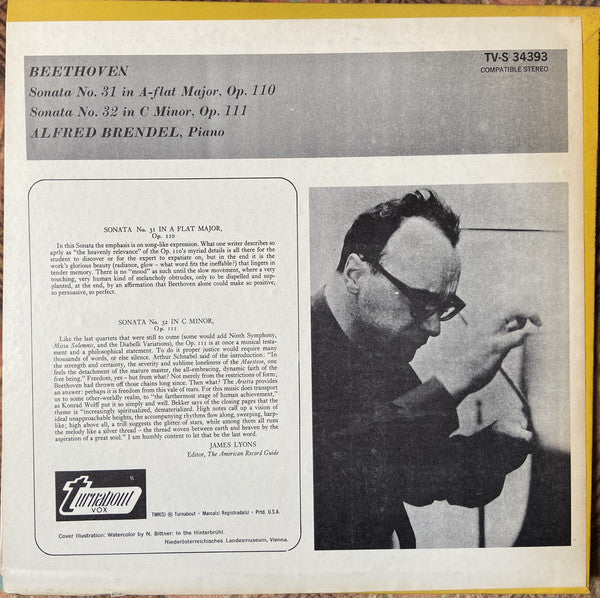 Beethoven* - Alfred Brendel : Sonata No. 31 In A-Flat Major, Op. 110 / Sonata No. 32 In C-Minor, Op. 111 (LP, Album, Mono, Yel)
