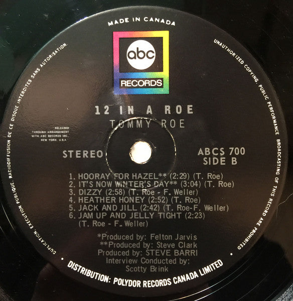 Tommy Roe : 12 In A Roe A Collection Of Tommy Roe's Greatest Hits (LP, Comp)