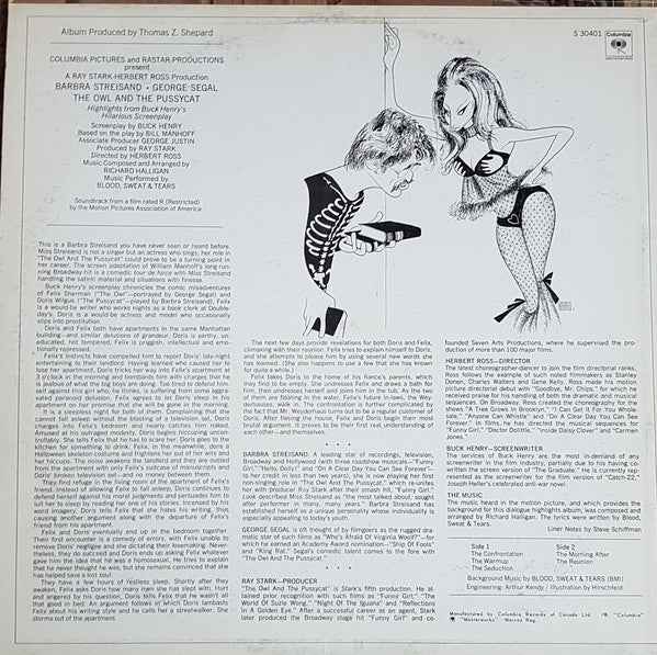 Barbra Streisand, George Segal, Blood, Sweat And Tears : The Owl And The Pussycat (Comedy Highlights And Music From The Soundtrack) (LP, Album)