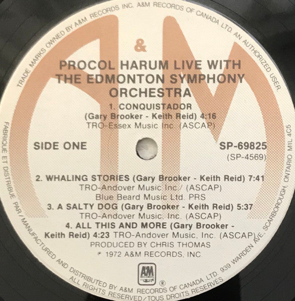 Procol Harum In Concert With The Edmonton Symphony Orchestra : Live (LP, Album, RE)