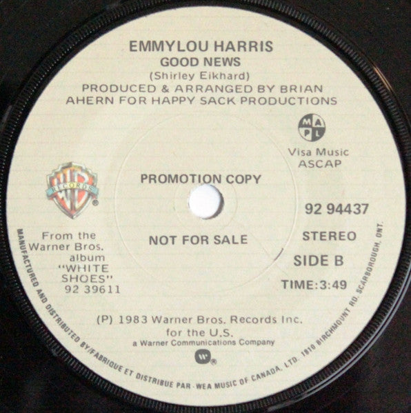 Emmylou Harris : Drivin' Wheel / Good News (7", Promo)