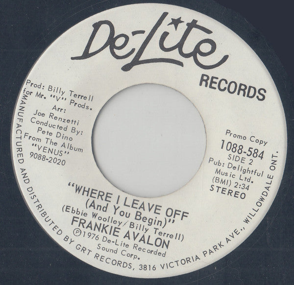 Frankie Avalon : It's Never Too Late (7", Promo)