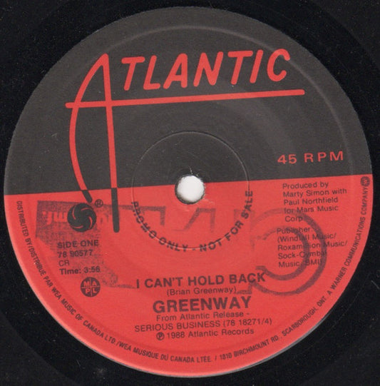 Brian Greenway : I Can't Hold Back (7", Promo)