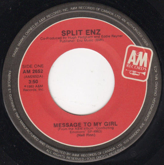 Split Enz : Message To My Girl (7")