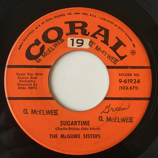 McGuire Sisters : Sugartime / Banana Split (7", Single, Mono, Glo)