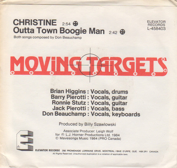 Moving Targets (5) : Christine b/w Outta Town Boogie Man (7", Single)