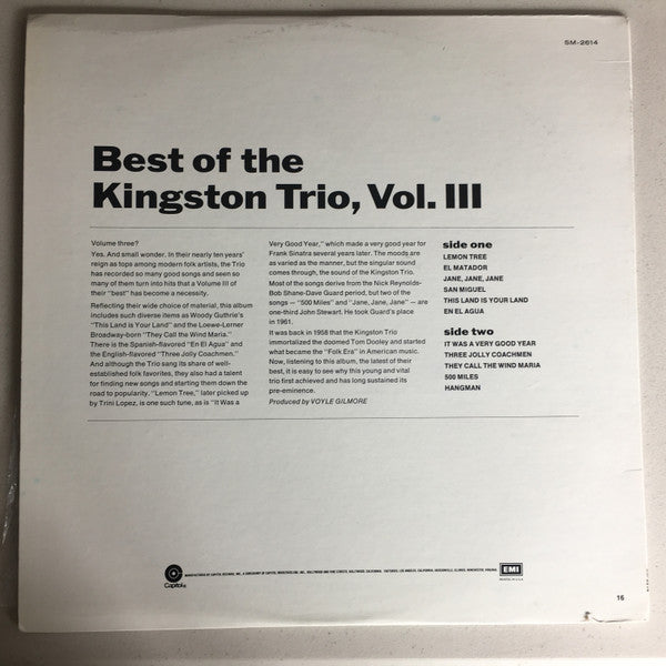 Kingston Trio : Best Of The Kingston Trio Vol.III (LP, Comp, RE, RP, Blu)