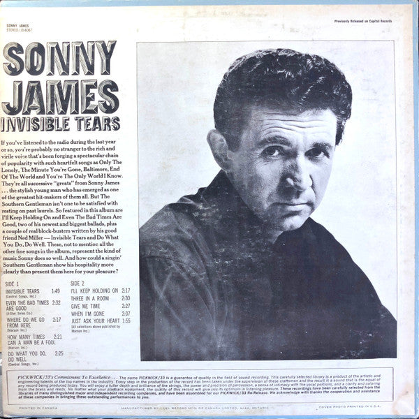 Sonny James : Invisible Tears (LP, Album, Comp)