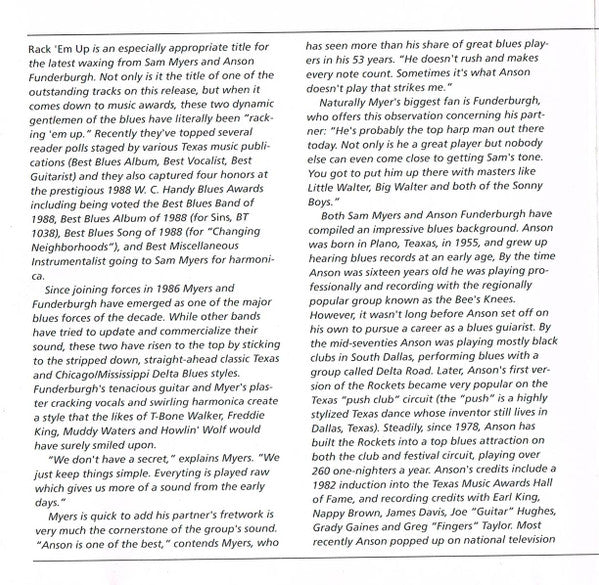 Anson Funderburgh And The Rockets* Featuring Sam Myers : Rack 'Em Up (CD, Album)