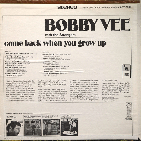Bobby Vee : Come Back When You Grow Up (LP, Album, Kee)