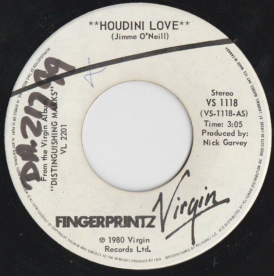 Fingerprintz (2) : Houdini Love  (7", Single)