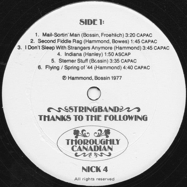 Stringband : Thanks To The Following (LP, Album, Red)