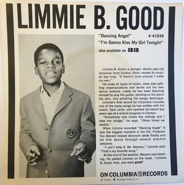 Limmie B. Good : Dancing Angel / I'm Gonna Kiss My Girl Tonight (7", Single, Promo)